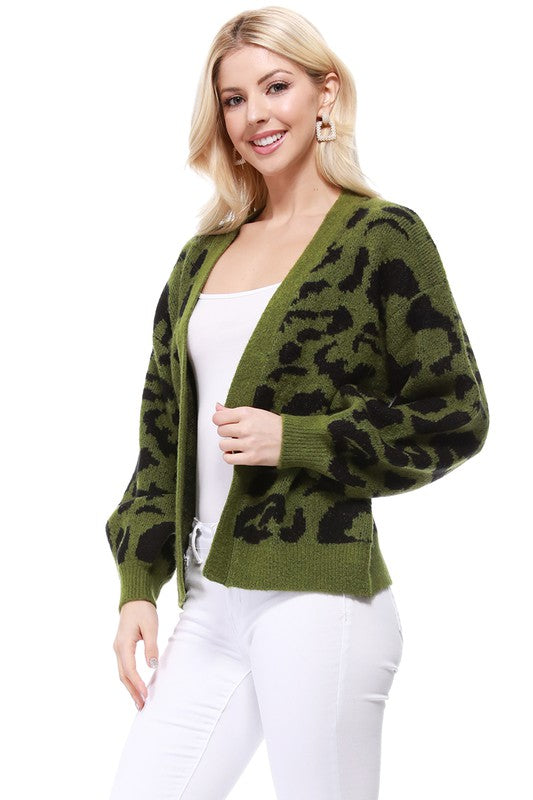 Leopard Jacquard Open Front Shrug Cardigan