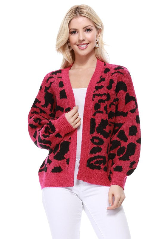 Leopard Jacquard Open Front Shrug Cardigan