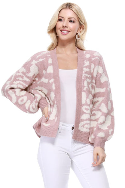 Leopard Jacquard Open Front Shrug Cardigan