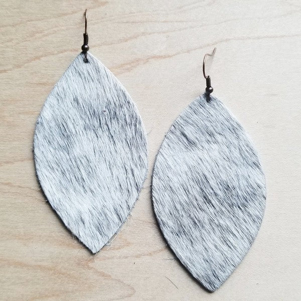 Leather Oval Earrings in White and Gray Hair
