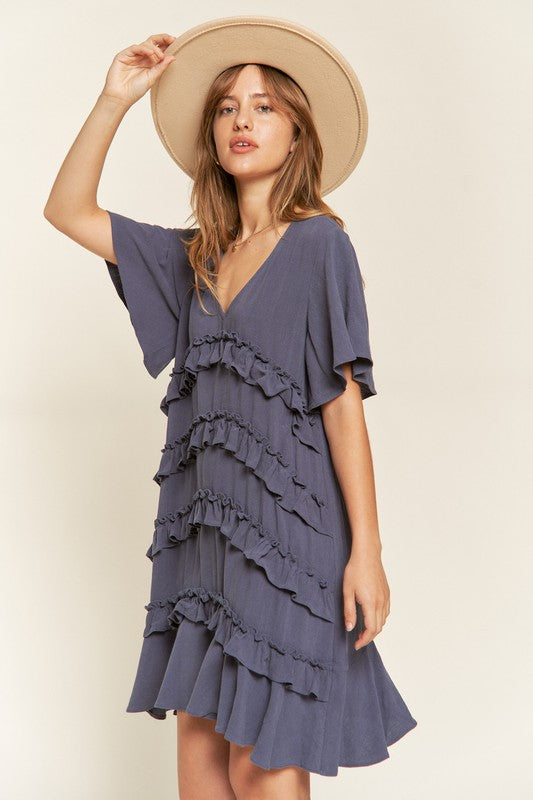 TIERED RUFFLE MINI DRESS