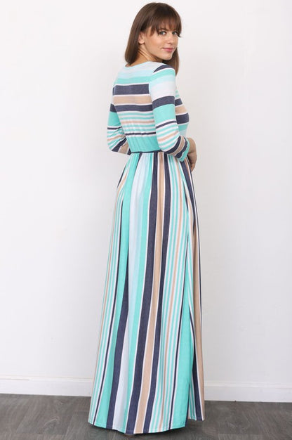 Quarter Sleeve Stripe Maxi Dress