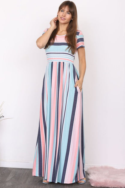 Plus Short Sleeve Stripe Maxi Dress