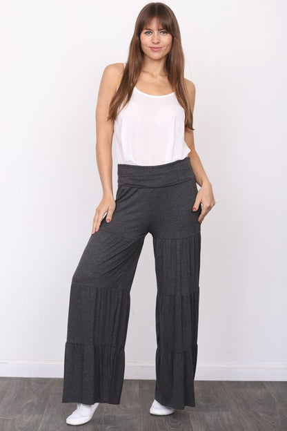 Solid Tiered Wide Leg Pants