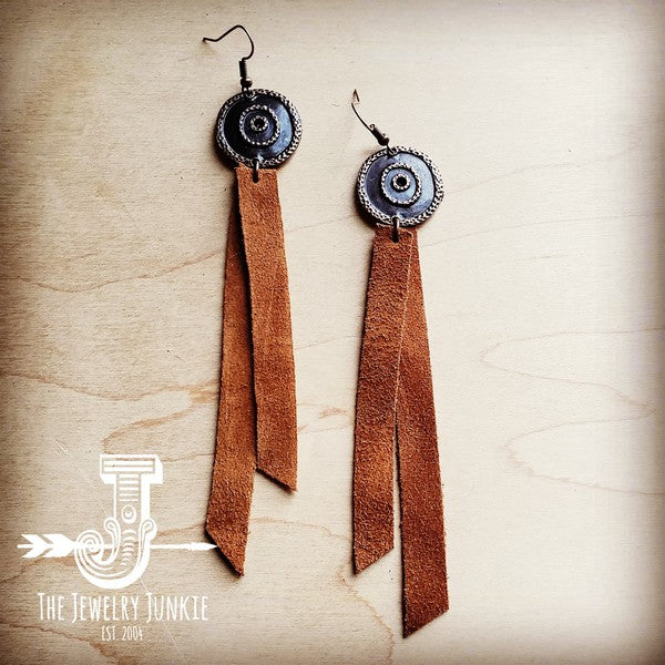 Leather Rectangle Earrings w/ Tan Suede