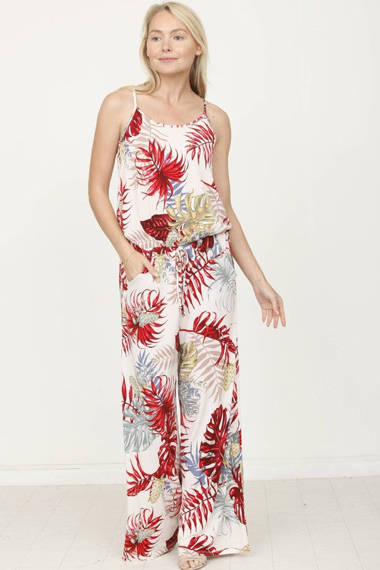 Plus Tropical Spaghetti Strap Jumpsuit