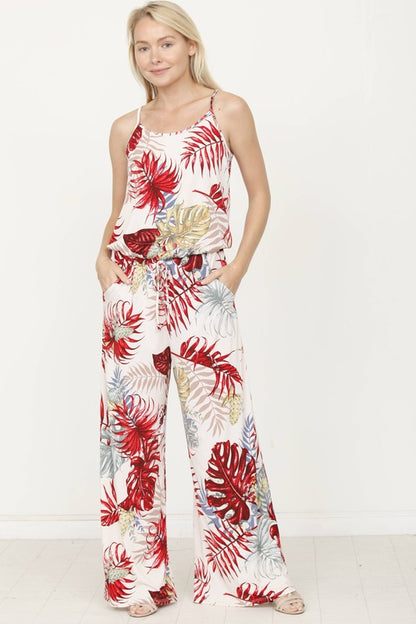 Tropical Spaghetti Strap Jumpsuit