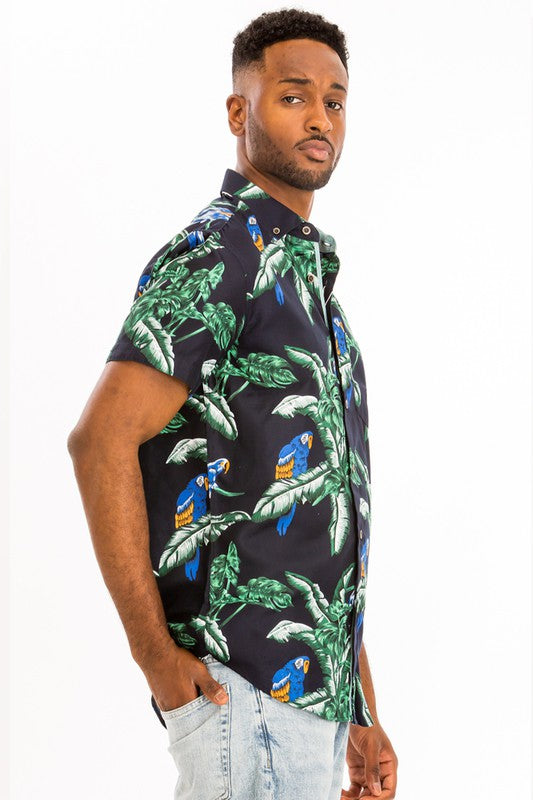 Hawaiian Print Button Down Shirt