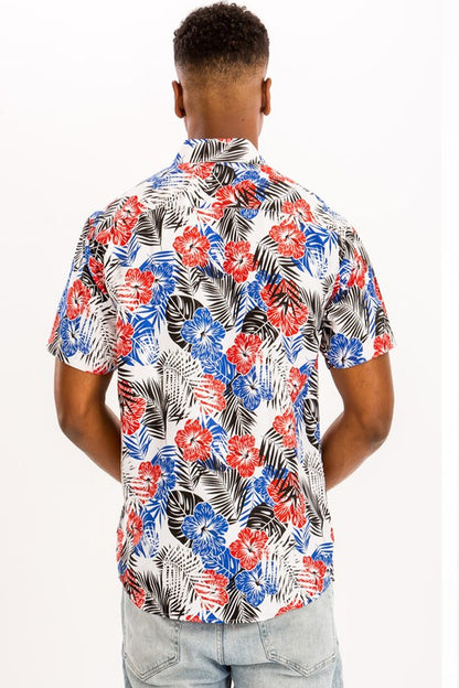 Hawaiian Print Button Down Shirt