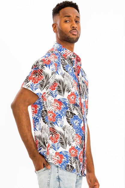 Hawaiian Print Button Down Shirt