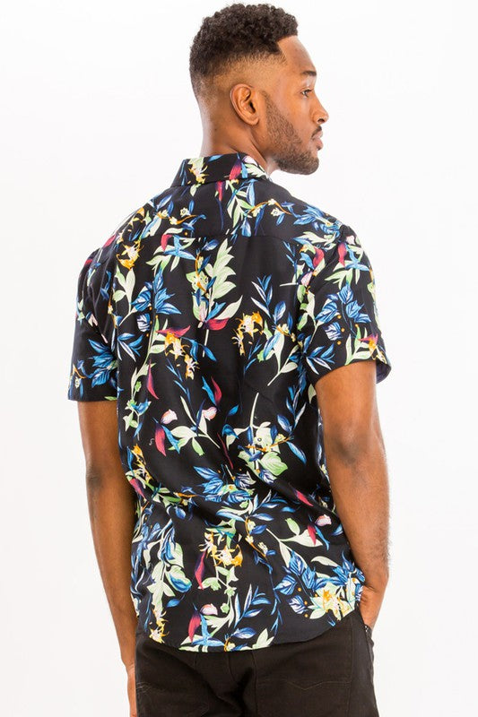 Weiv Mens Print Hawaiian Button Down Shirt