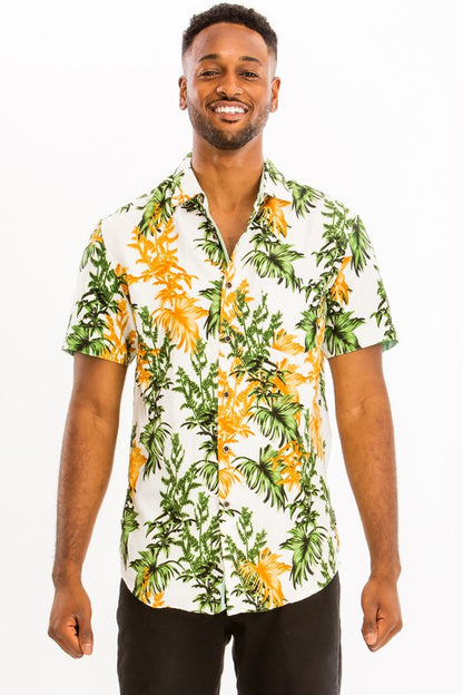 Weiv Mens Print Hawaiian Button Down Shirt