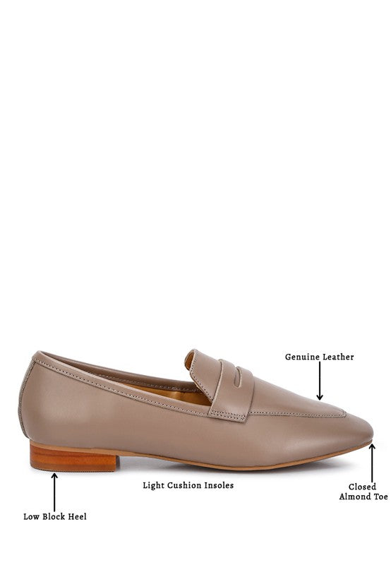 LILIANA Taupe Classic Leather Penny Loafers