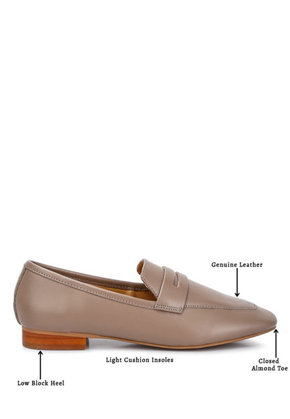 LILIANA Taupe Classic Leather Penny Loafers