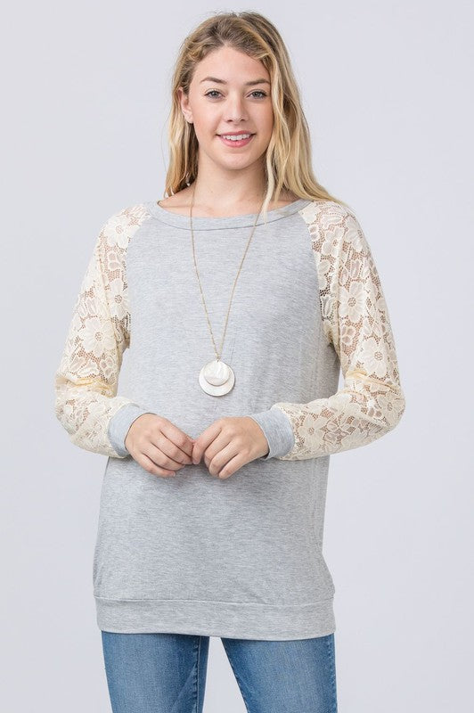 Plus Lace Sleeve Raglan Tunic