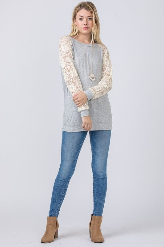 Plus Lace Sleeve Raglan Tunic