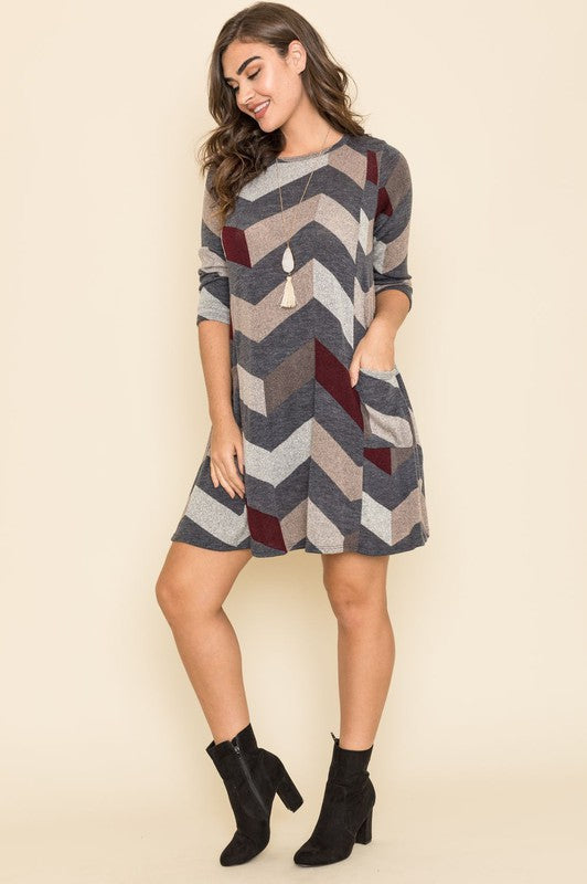 Plus Chevron A-Line Dress