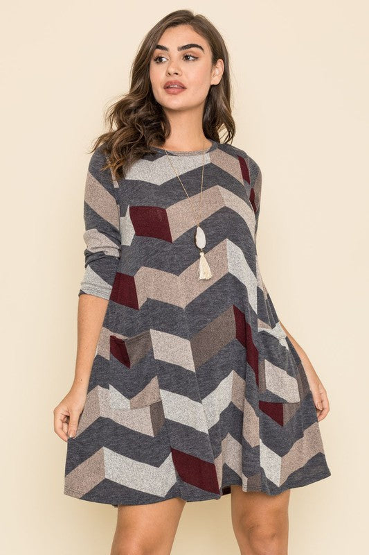 Plus Chevron A-Line Dress