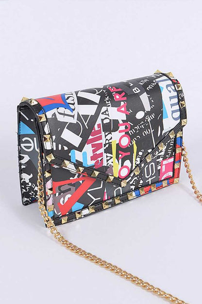 Studded Patent Crossbody Graffiti Bag