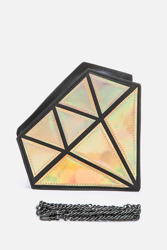 2 Tone Holographic Iconic Diamond Clutch Bag