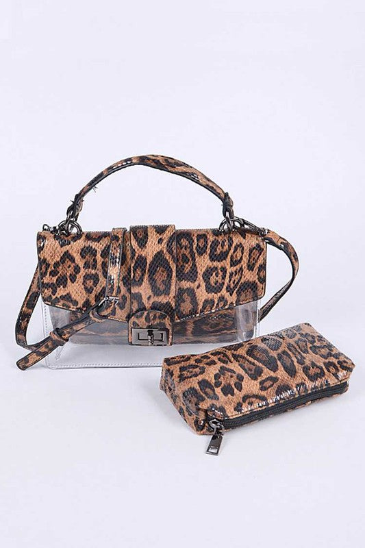 2 In 1 Leopard Print Cleared Bag Set