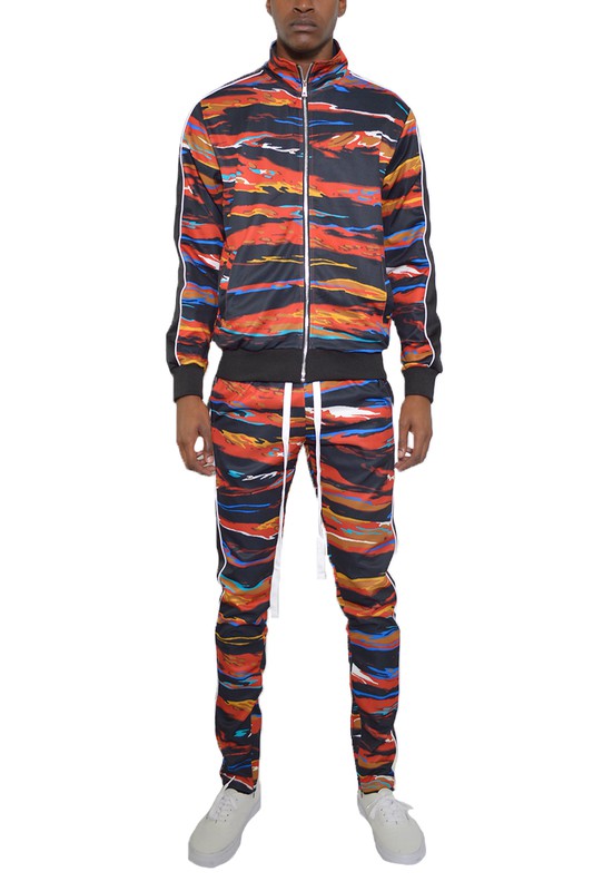 MENS PRINT FULL ZIP TRACK SUIT SET