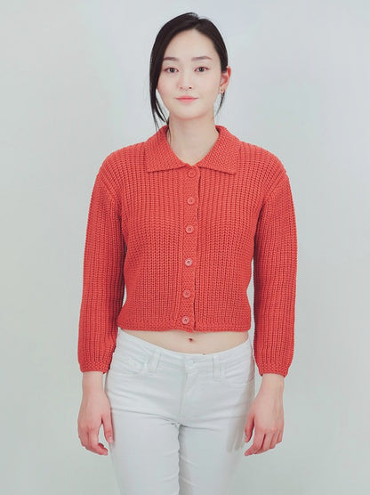 Button Down Vintage Crop Sweater Cardigan w/Collar