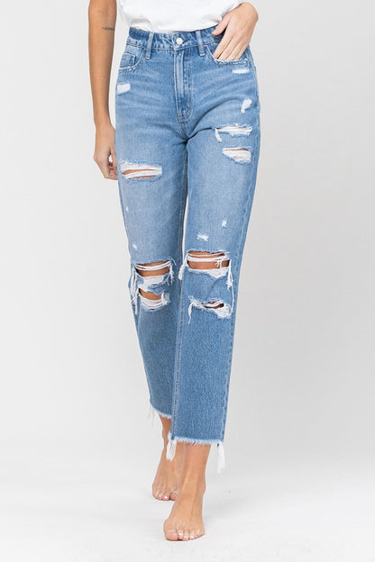 Distressed Raw Hem Mom Jeans