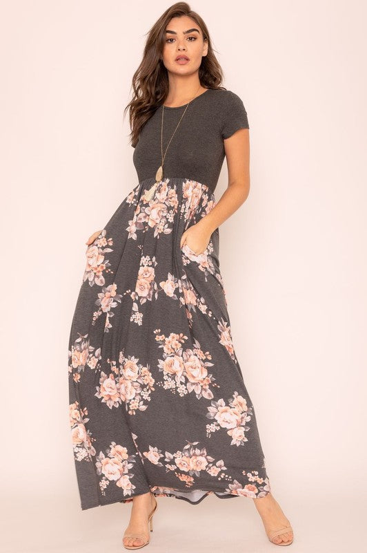 Plus Short Sleeve Floral Maxi Dress