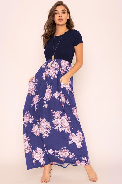 Plus Short Sleeve Floral Maxi Dress