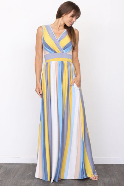 Surplice Stripe Maxi Dress