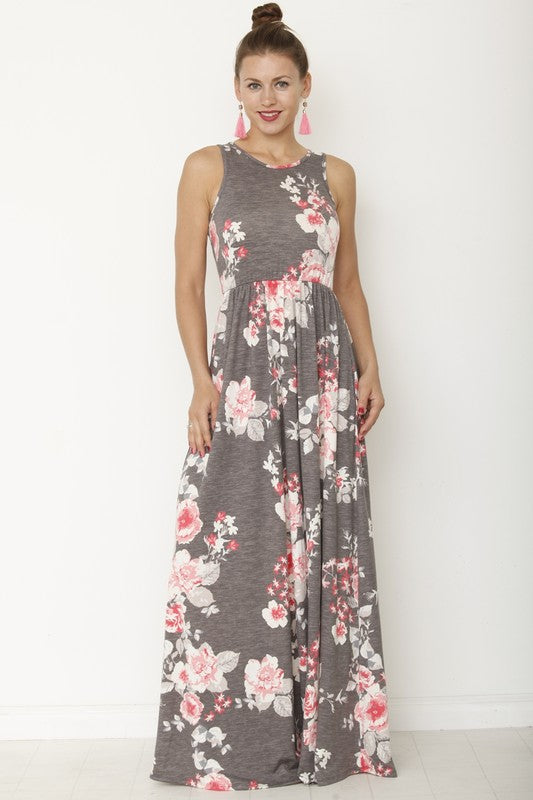 Plus Vintage Floral Maxi Dress With Pockets