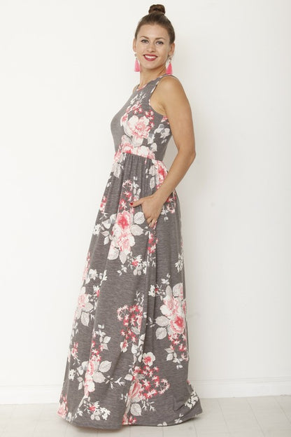 Plus Vintage Floral Maxi Dress With Pockets