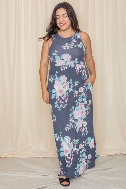 Plus Vintage Floral Maxi Dress With Pockets