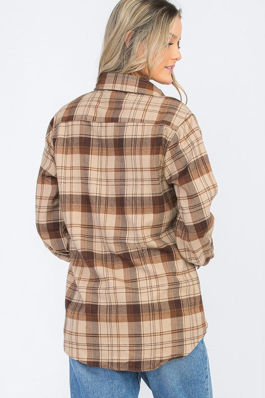 Womens Long Sleeve Checkered Boyfriend Flannel