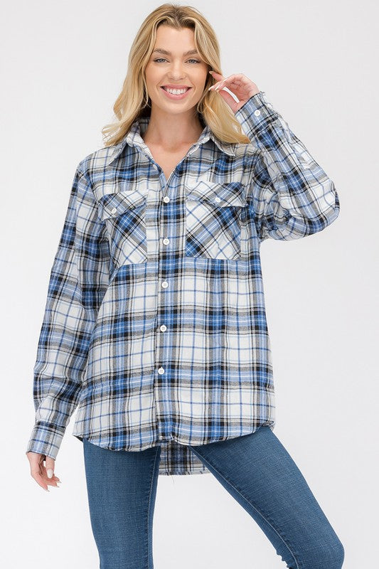 Womens Long Sleeve Checkered Boyfriend Flannel