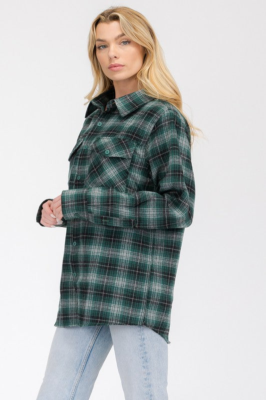 Oversized Checker Plaid Flannel Long Sleeve