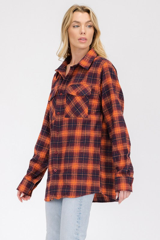 Oversized Checker Plaid Flannel Long Sleeve