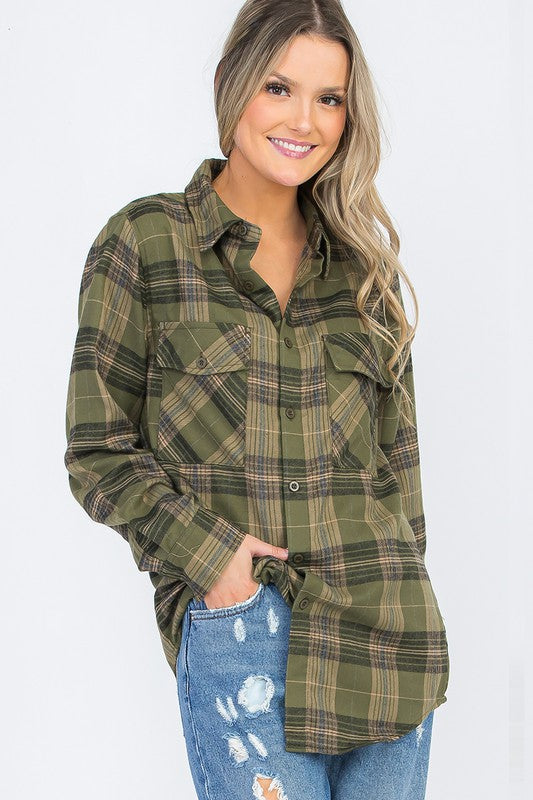 Oversized Checker Plaid Flannel Long Sleeve