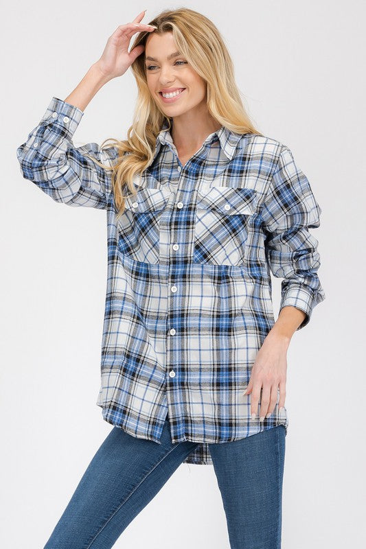 Oversized Checker Plaid Flannel Long Sleeve