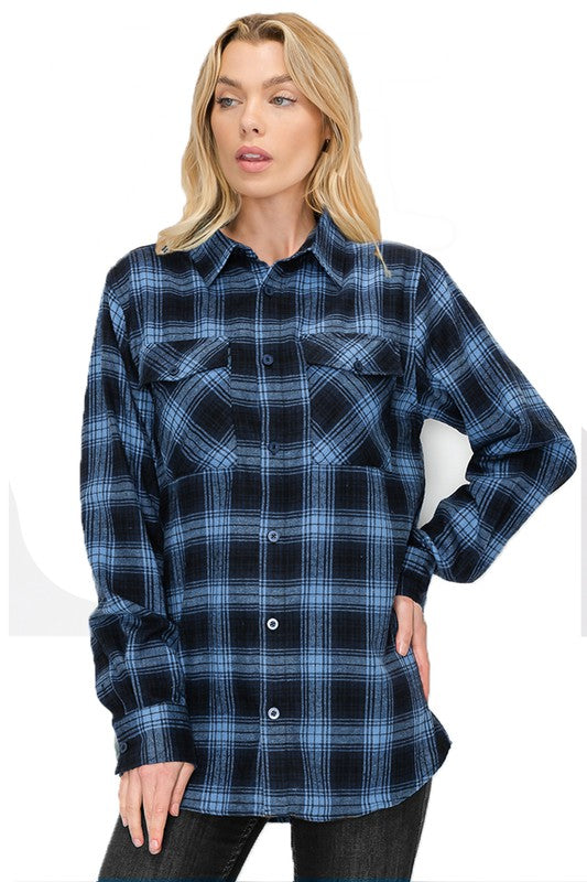 Oversized Checker Plaid Flannel Long Sleeve