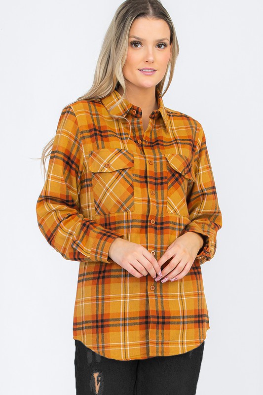 Oversized Checker Plaid Flannel Long Sleeve