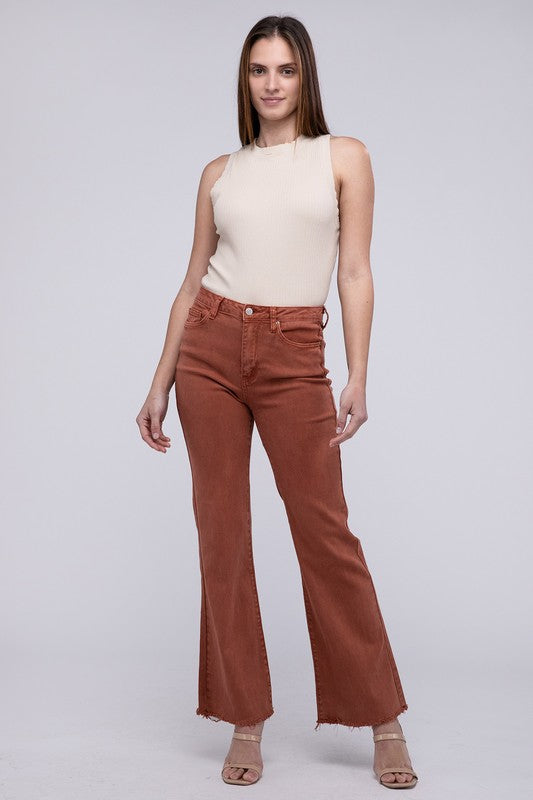 Acid Washed Frayed Cutoff Hem Straight Wide Pants