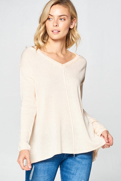 SOLID LIGHT KNIT V NECK SWEATER