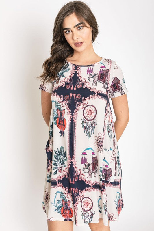 Plus Dream Catcher Print Shift Dress