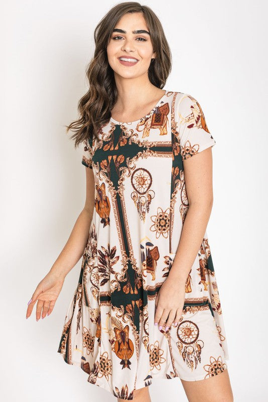 Plus Dream Catcher Print Shift Dress