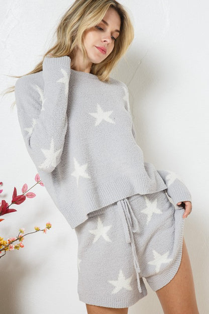 Soft Long Sleeve Star Print Top and Short Set