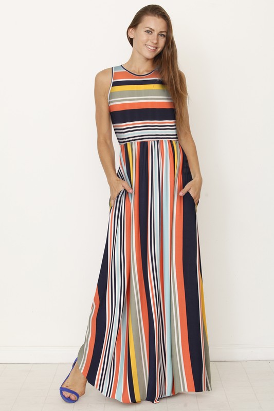 Multi stripe rainbow maxi dress