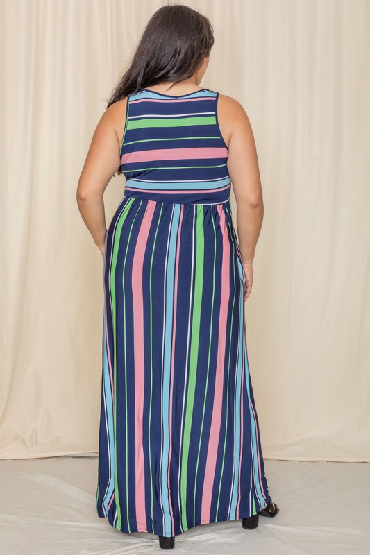 Multi stripe rainbow maxi dress