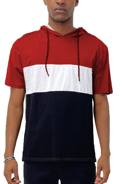 SOLID COLOR BLOCK SHORT SLEEVE HOODIE